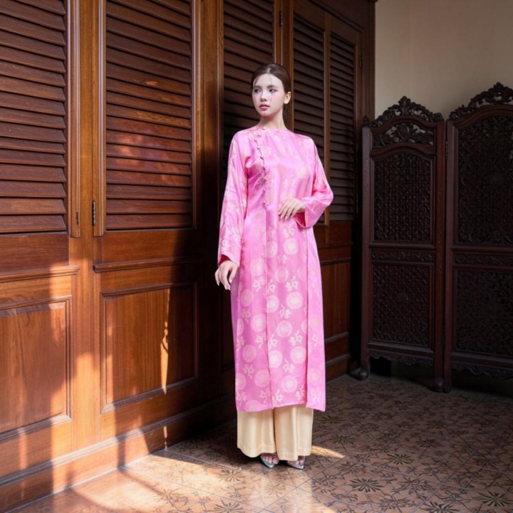 Áo dài đào -Lụa Hà Bảo Silk vân Hồng F